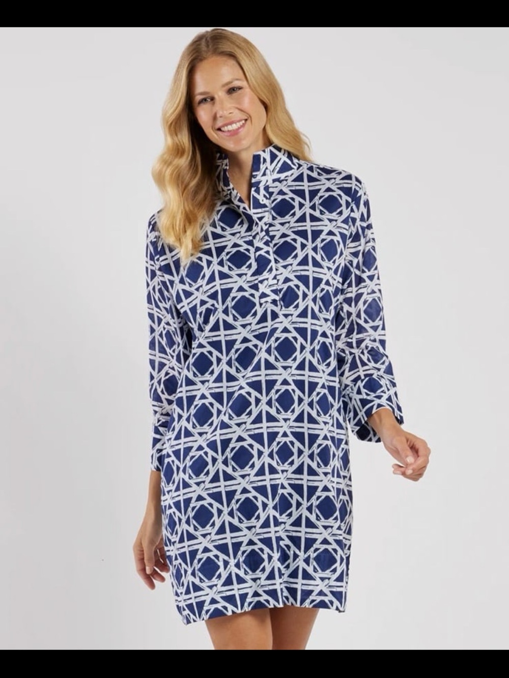 Jude Connally Navy and White Geometric Mini Dress